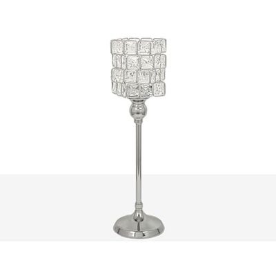 Romimex Kandelaar, zilverkleurig, metaal, glas, 13 x 40 x 13 cm, glas
