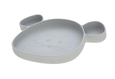 Casual silikon barntallrik uppdelad med sugkopp/Little Chums Mouse grå