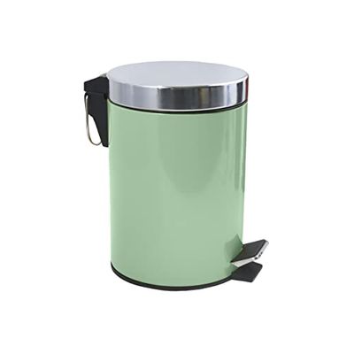 MSV, Poubelle à pédale en Inox, Pédale pour pied, pour Petits Espaces, Couvercle à Fermeture en Douceur, avec Seau Intérieur, Ronde, 3 Litres, Vert Basil