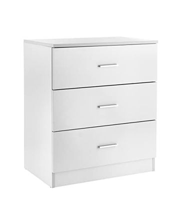 Baroni Home Cassettiera 3 cassetti in Nobilitato, Mobiletto da Camera da Letto o Soggiorno, Mobile Moderno Bianco 60x40x70 cm