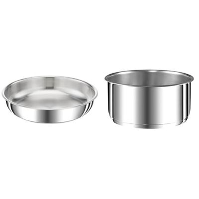 TEFAL Ingenio Poêle 24 cm, Induction, Acier inoxydable haute qualité, Empilable & Ingenio Preference Casserole 22 cm, Empilable, Acier inoxydable, Induction, Polyvalence, Gain de place L8981604