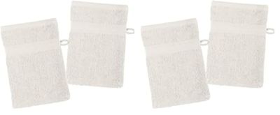 Stof - Lot de 4 Gants de Toilette - Taille 15x21 cm - 100% Coton Bio - Couleur Ecru - Modèle Lagune - Linge de Bain - Doux et de Bonne qualité - Certifié Oeko Tex