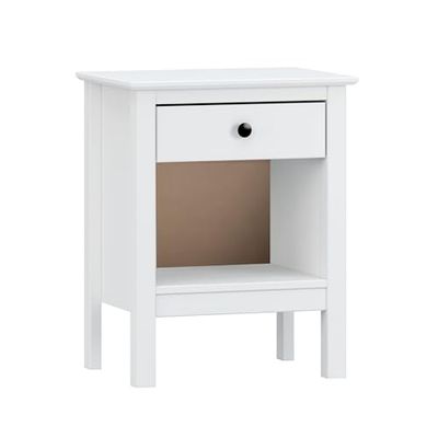 Mesita de 1 cajón de madera maciza color Blanco. (Alto 60 cm/Ancho 48 cm/Fondo 35 cm)