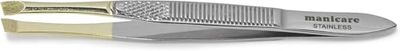 Manicare Slant Tweezer, Surgical Grade Stainless Steel, Gold Plated Highlights Dark Hair, Precision Plucking, Eyebrow Tweezing, Removes Unwanted Hair, Facial Hair, Professional Beauty Accessory Tool