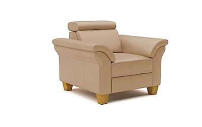 CAVADORE Ammerland Fauteuil en Cuir véritable avec Ressorts et tête de lit réglable 101 x 84 x 93 cm Beige