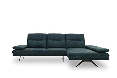 DOMO Collection Cervo - Sofá esquinero sin Suelo en Forma de L, diseño de Esquina en Tela de Terciopelo y reposabrazos, Ajuste de Profundidad del Asiento, sofá petrolero, 312 x 183 cm