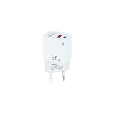 Monkey Ladder 2-poorts wandlader met GAN-technologie, een USB-C PD-poort en een andere USB-A QC-poort van 30 W, wit