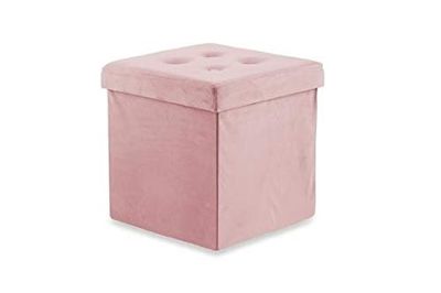 Galileo Casa 2194628 - Puff contenedor de Terciopelo Rosa Envejecido, 37,5 x 37,5 x 38 cm