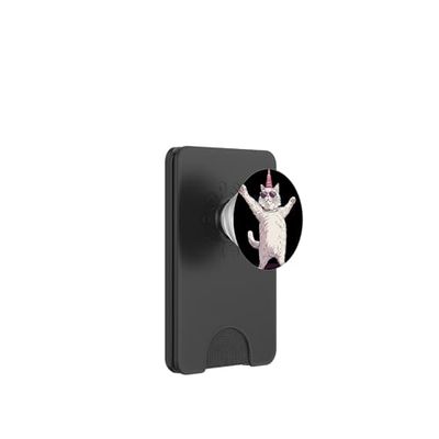 Gato blanco de fiesta ronronea con vibraciones divertidas y gafas de sol PopSockets PopWallet para MagSafe