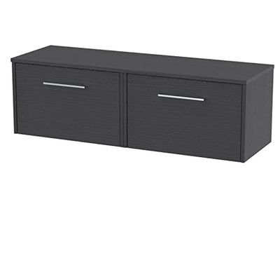 Hudson Reed JNU2222W2 Juno Modern Bathroom Wall Hung 2-Drawer Vanity with Colour Coordinating Worktop, 1200mm, Woodgrain Graphite Grey