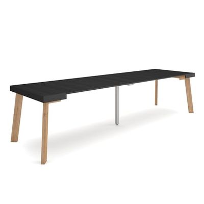 Skraut Home | Mesa Consola Extensible | Mesa Comedor Plegable | 300 | para 14 comensales | Patas de Madera | Estilo Moderno | Negro