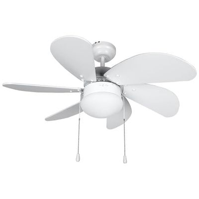 Orbegozo CP 15076 B Plafondventilator met licht, 6 houten bladen, stil, 3 ventilatorsnelheden, 80 cm diameter, 50 W vermogen, wit