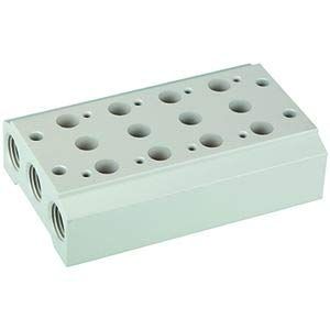 RIEGLER 116246-5520.02-38 - Piastra di base multipla per valvole 5/2-5/3 direzioni, 2 Pos, G 1/4, G 3/8, 1 pezzo