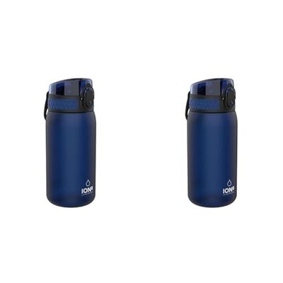 Ion8 Gourde Enfant, 350ml, Anti-Fuite, Facile à Ouvrir, Verrouillage Sécurisé, Lavable en Lave-Vaisselle, Sans BPA, Poignée de Transport, Facile à Nettoyer, Carbone Neutre, Bleu Marine (Lot de 2)