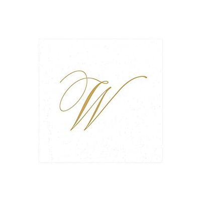 Caspari Guardanapos de coquetel de linho de papel com inicial dourada Signature Gold Initial W, pérola branca, 12,7 x 0,5 x 12,7 cm, 30