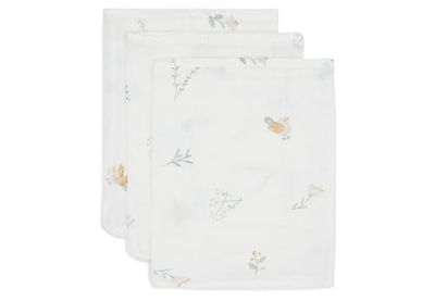 Jollein Lovely Birds myjka dla niemowląt, 3 sztuki, 15 x 20 cm, 100% bawełna, rękawica do mycia niemowląt, certyfikat Öko-Tex