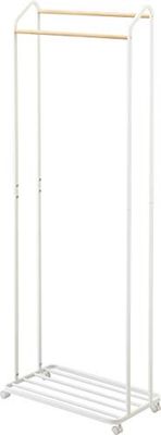 Yamazaki 3516 TOWER Coat Rack with Wheels, white, Steel/Wood, 67 x 35 x 172.5 cm