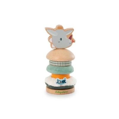 Lilliputiens - Pirámide apilable para niños Joe el dragón - Juguete educativo de madera y tela - Apilamiento creativo de piezas multicolores - Desarrollo de la motricidad fina - Desde 12 meses - 83472
