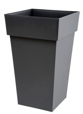 Eda Plastiques 13635 G.Ant SX3 Toscane, vaso para jardim (polipropileno, 39 x 39 x 65 cm), design quadrado, cor cinzento escuro