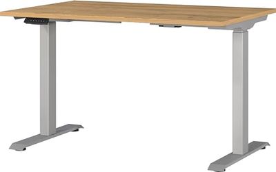 GERMANIA DIE MÖBELMACHER Escritorio 7907-638, en Grandson-Eiche-NB. /Plateado, el. Altura Regulable, 120 x 120 x 80 cm (Ancho x Alto x Profundidad)
