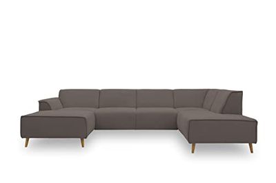 DOMO. collection Jules FK - Sofá escandinavo con núcleo de muelles, sofá en Forma de U con Patas de Madera, 333 x 191 x 81 cm Ancho x Profundidad x Alto, Silla Larga a la Izquierda, marrón Caqui