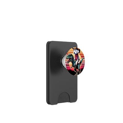 Funny Cowboy Bedlington Terrier Montando Un T-Rex PopSockets PopWallet para MagSafe