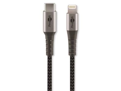 Goobay 49271 Lightning naar USB C snellaadkabel, MFi Apple oplaadkabel Lightning-kabel, 480 Mbits iPhone-kabel, extreem robuuste textielkabel, oplaadkabel iPhone Apple iPad, grijs, 1 m