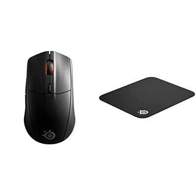 SteelSeries Rival 3 Wireless, Mouse da Gioco Wireless, Oltre 400 ore di Autonomia & QcK Mini, Mouse pad da gioco in tessuto, Superficie microtessuta esclusiva, Ottimizzato per i sensori di gioco