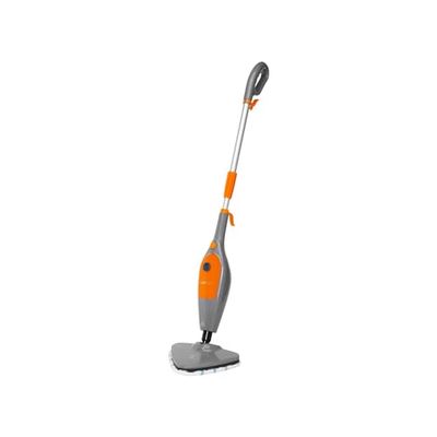 Escoba a vapor con 9 herramientas incluidas, ideal para alfombras, mopa a vapor para suciedad obstinada y 9 accesorios, 0,3 l, 1500 W, gris y naranja