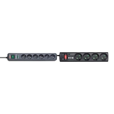 Brennenstuhl Multiprise ECO-Line Anthracite, 6 Prises, avec parasurtenseur et 1,4m de câble (13.500A) & Eaton Multiprise/Parafoudre - Eaton Protection Strip 4 FR - PS4F - 4 Prises FR - Noir