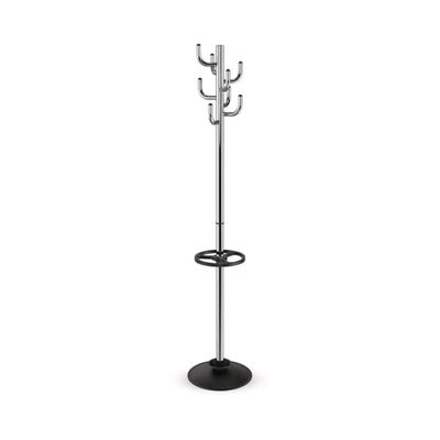 Maul Garderobe MAULpolaris 36,5 x 36,5 x 177 cm, kapstok met parapluhouder en 8 haken, ganggarderobe voor kantoor, ontvangstruimte, stabiele kledingstandaard van staal, chroom