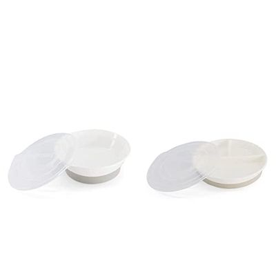 Twistshake Cuenco con Tapa Alimentación para Bebés de PP Blanco & Plato infantil Twistshake con separadores de silicona, sin BPA, antideslizante, a partir de 6 meses, blanco