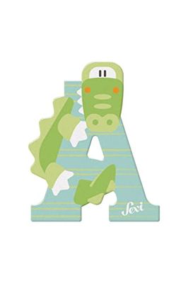 Sevi 83001 houten letters A - alligator, deurletters voor kinderkamer, ABC educatief speelgoed van hout, pedagogisch speelgoed voor kinderen vanaf 3 jaar, letters, dieren, roze/geel/blauw