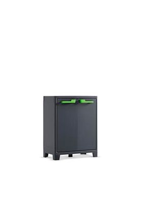 Keter Armoire Basse Moby - Armoire de Rangement en Résine - Étagères Modulables, Pieds Surélevés - Cuisine, Garage, Atelier, Placard - 80 x 44 x 100 cm - Anthracite
