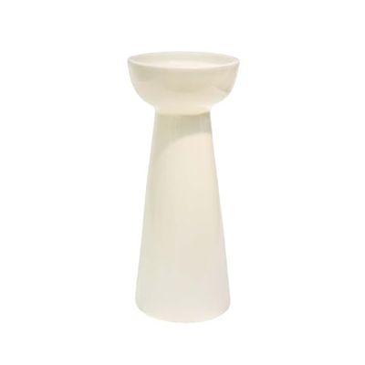 Ivyline Bowen Pillar Candle Holder in Linen with Stable Base - Modern Elegant Home Decoration - H22 x D9 cm
