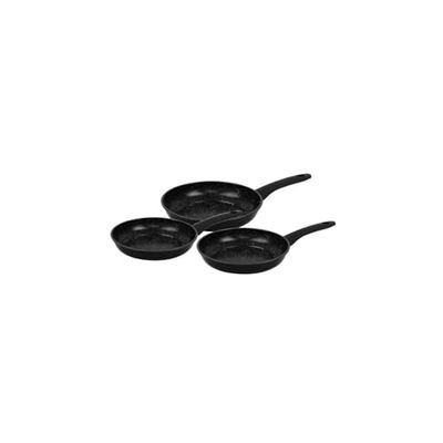 Herzberg, HG04746-BLK, Ensemble de poêles à frire avec revêtement antiadhésif, poignées en silicone ergonomiques, sans PFOA, excellente rétention de chaleur, 3 Pièces, Noir