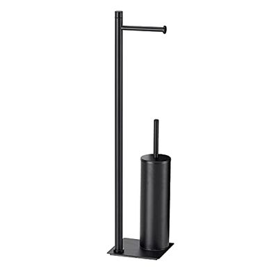 Gedy G-Seul Colonne de Porte Rouleau + Brosse de Toilette Noir avec Finition Noire, Dimensions 62,8 x 14 x 14 cm, Ensemble de WC en Acier Inoxydable et chromall, Bouton de 4 mm Inclus, Papier, Unique