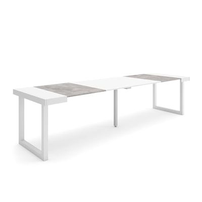 Skraut Home | Mesa Consola Extensible | Mesa Comedor Plegable | 300 | para 14 comensales | Patas Madera Maciza | Estilo Moderno | Blanco y Cemento