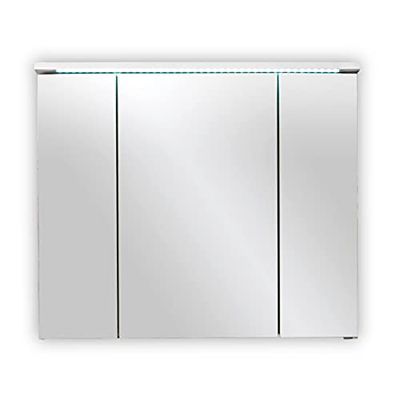 Stella Trading Splash - Armário com espelho para casa de banho com iluminação LED em cor branca brilhante, madeira, 80 x 68 x 23 cm