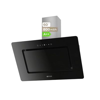 EVVO Campana Extractora 60 cm de Ancho Decorativa, Potencia 800 m³/h, Control Táctil y Gestual, Filtro de Aluminio y Carbón Activo, Eficiencia Energética A++