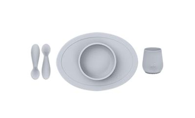 EZPZ Tiny Bowl, kopp, sked 4 månader +, skål, mugg och sked av 100% silikon, ljusgrå