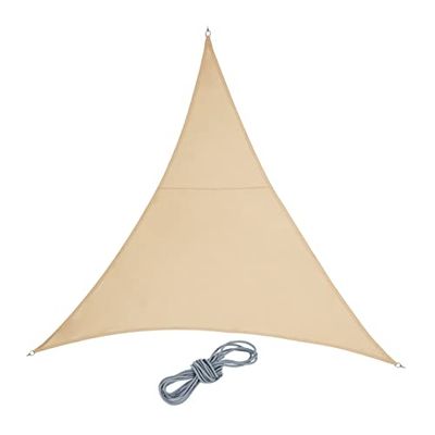 Relaxdays Voile d'ombrage Triangle, Tissu PES, imperméable, concave, Toile Soleil avec Cordes, 3 x 3 x 3 m, Sable
