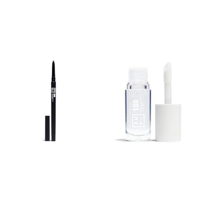 3INA MAKEUP - The Automatic Lip Pencil 900 + The Color Lip Oil 100 - Matita Labbra Nero Waterproof + Balsamo Labbra con Acido Ialuronico - Lucidalabbra 24H Idratazione - Vegan - Cruelty Free