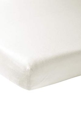 Meyco Baby Uni lenzuolo per il materasso del box (lenzuolo in morbido jersey di qualità, perfetta vestibilità grazie all'elastico su tutto il perimetro, dimensioni: 75 x 95 cm), bianco crema