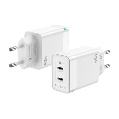 AISENS - ASCH-45W2P005-W - oplader GAN 45W, 2XUSB-C PD3.0 QC4.0, wit