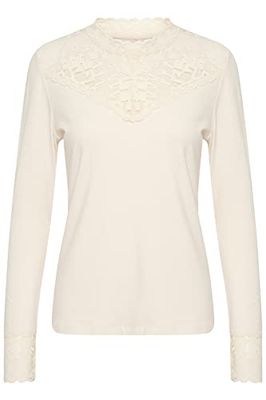 Cream Dames Top Lace Details Jersey Lange Mouwen Slim Fit, Eggnog, XXL