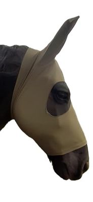 Maschera per Cavallo in Tessuto di Lycra di Alta Qualità con Orecchie Anti mosche Mod. PADDOCK Col. Verde Militare, Taglia FULL
