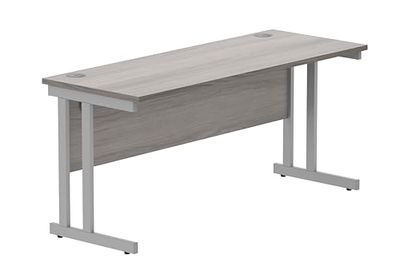 Office Hippo Essentials rectangulaire avec Gestion des Ports de câble d'ordinateur pour Le Lieu de Travail ou la Maison, Bureau à Domicile, Chêne Gris de l'Alaska/Cadre argenté, W160 x D60 x H73cm