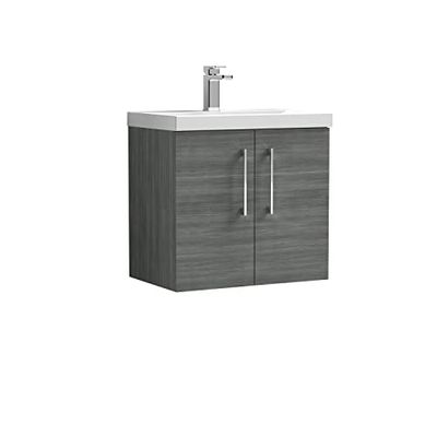 nuie ARN523A Arno Modern Bathroom Wall Hung 2 Door Vanity Unit with Mid-Edge Ceramic Basin, Anthracite