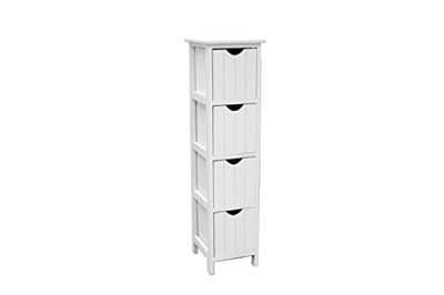 MIMBRE NATURAL CAJONERA Vertical Blanca Estrecha - 4 CAJONES-Cajonera o mesita de Noche de Madera Blanca con 4 cajones a Rayas Verticales.( 23×26×89)